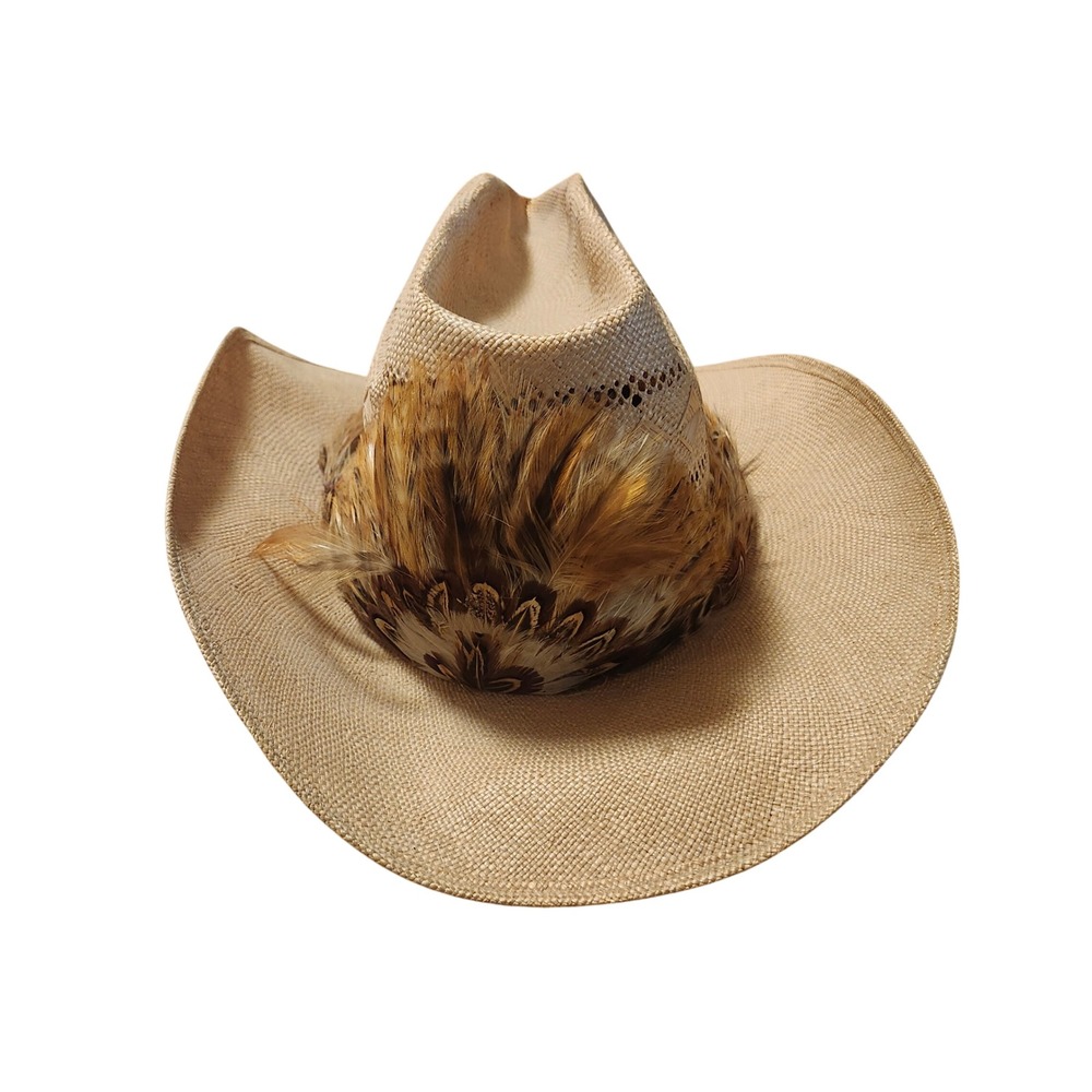 Stetson Roadrunner Vintage Straw Cowboy Hat Feather Band Bryantcote Finish‎ Sz7